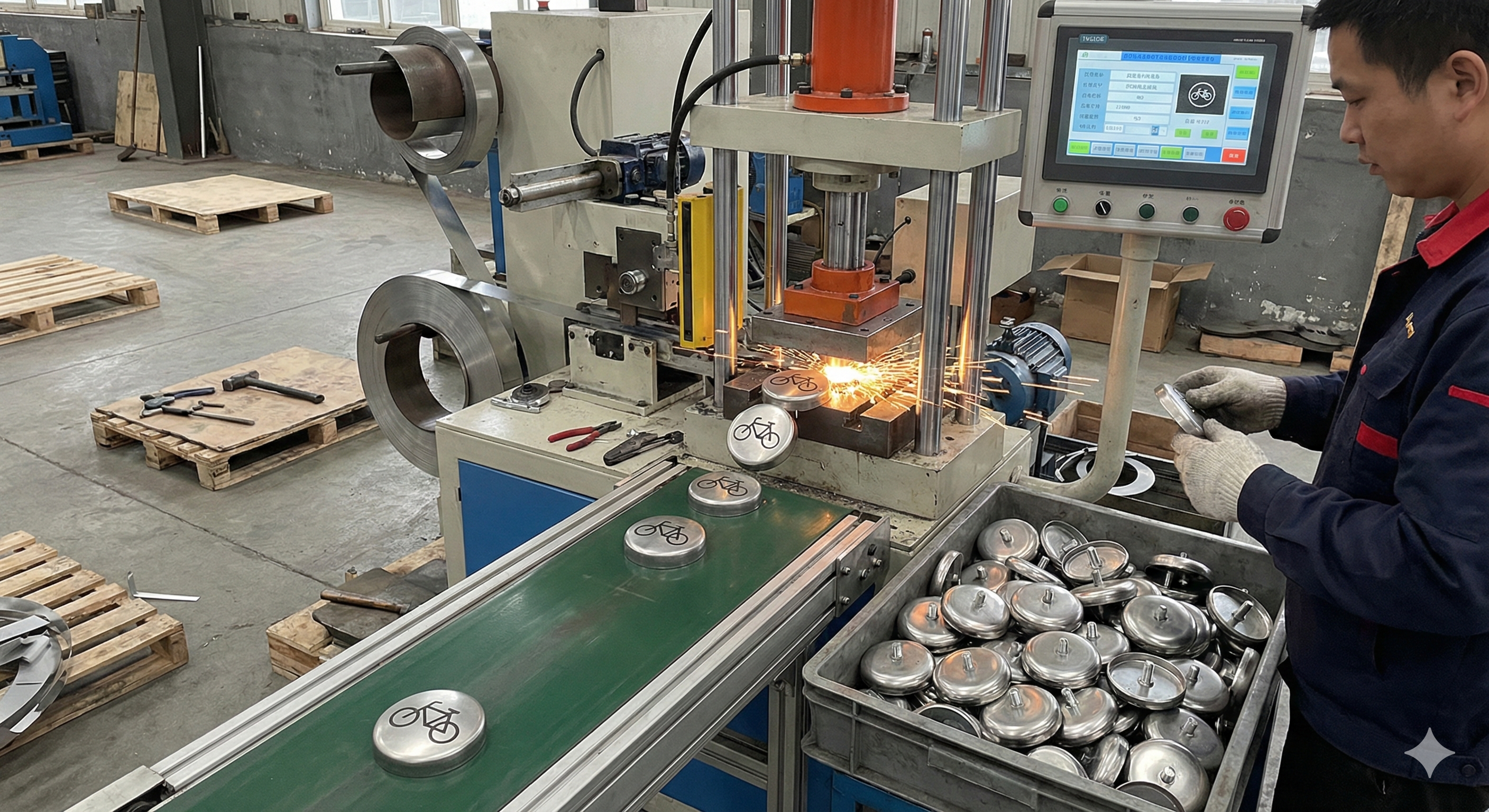 Corte y estampación de placas para carril bici APREMAT Córdoba - Producción en serie con control de calidad